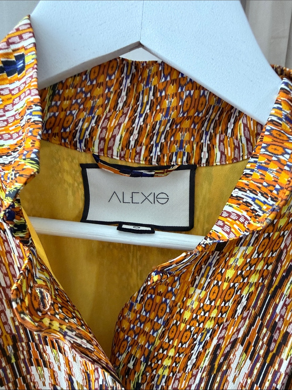Alexis Multicolor Ikat-Print Long Sleeve Dress in Mustard and Brown - Picture 2 of 9